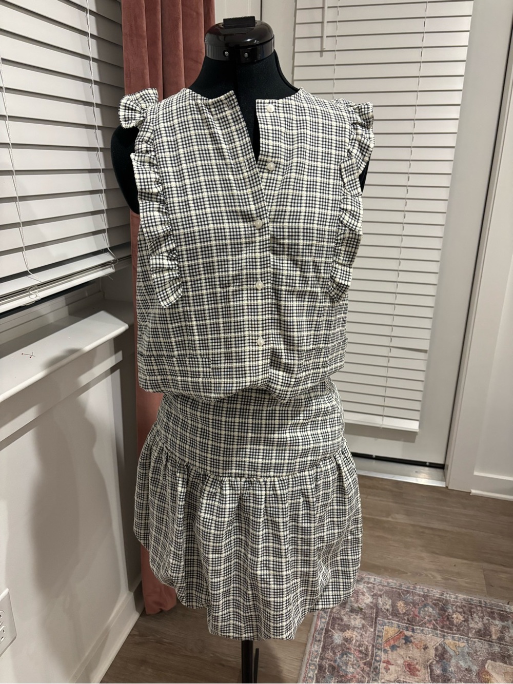 Black and White Plaid Ruffle Top and Skirt Set